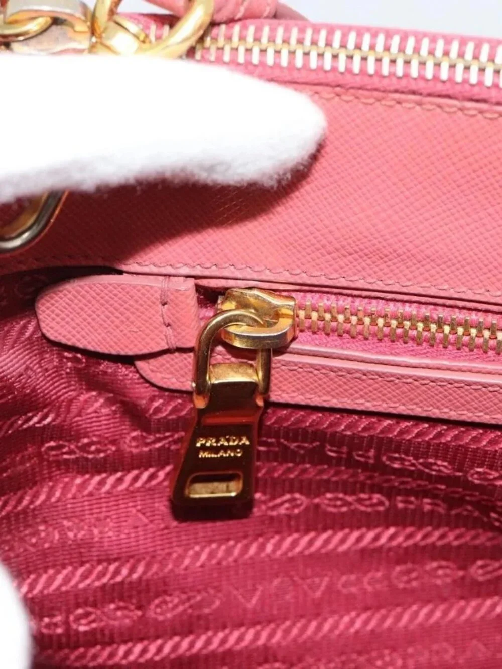 PRADA Galleria Hand Bag Safiano Leather 2way Pink Gold Auth